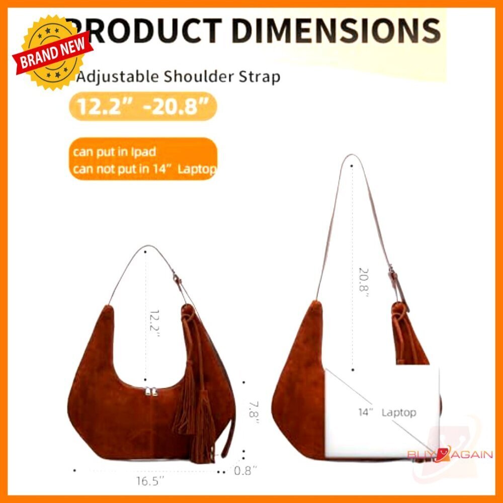 Faux Suede Hobo Bag with Tassel, Adjustable Strap, Spacious Pockets - Picture 6 of 7